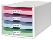 HAN Schubladenbox IMPULS, DIN A4/C4, 4 offene Schubladen, weiß/pastell