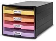 HAN Schubladenbox IMPULS, DIN A4/C4, 4 offene Schubladen, schwarz/pastell